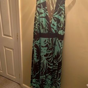 Ashley Stewart brown & turquoise sleeveless maxi dress size 2X